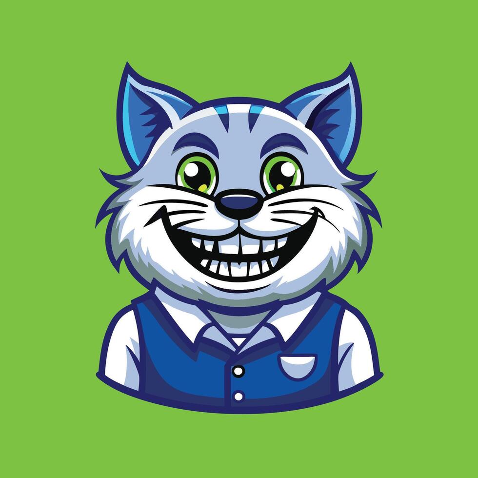 Cheerful Cat Cartoon Character with Mascot Logo Design vector