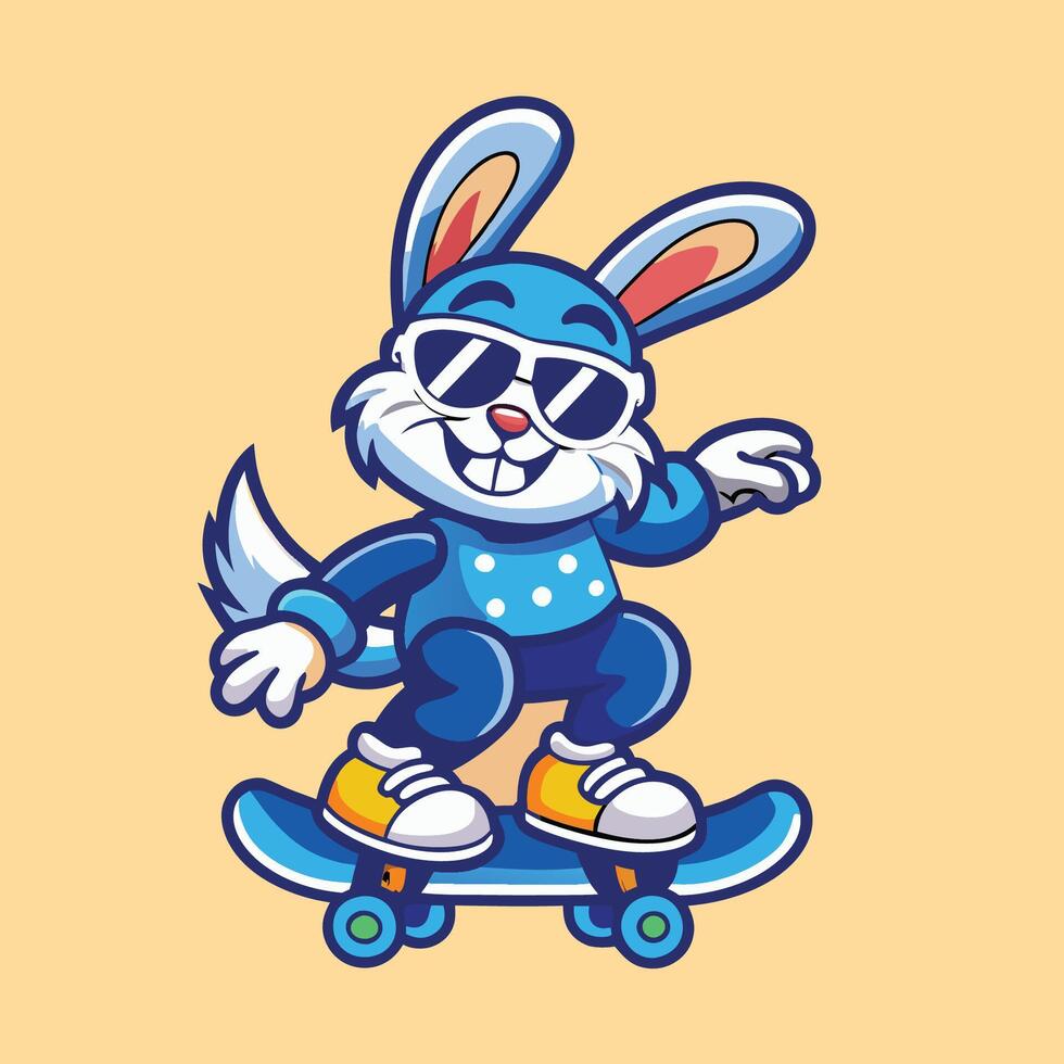 Cool Bunny Enjoying a Skateboarding Adventure Mascot Logo vector