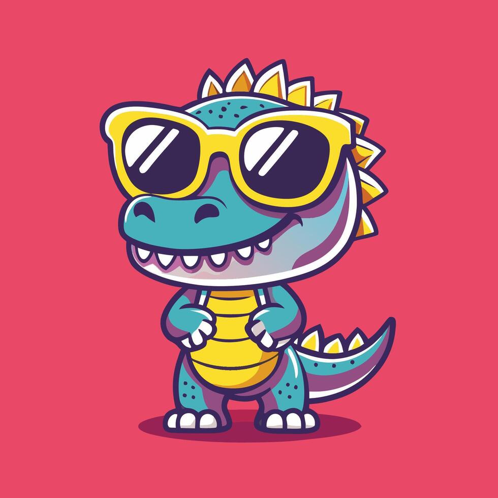 Cute and Stylish Dinosaur Cartoon Character Rocking Sunglasses vector