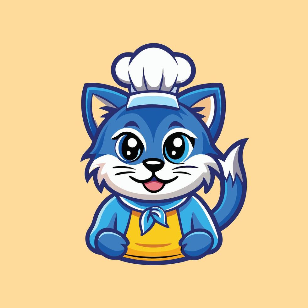 Adorable Cartoon Chef Cat Logo Illustration with Mascot Style vector