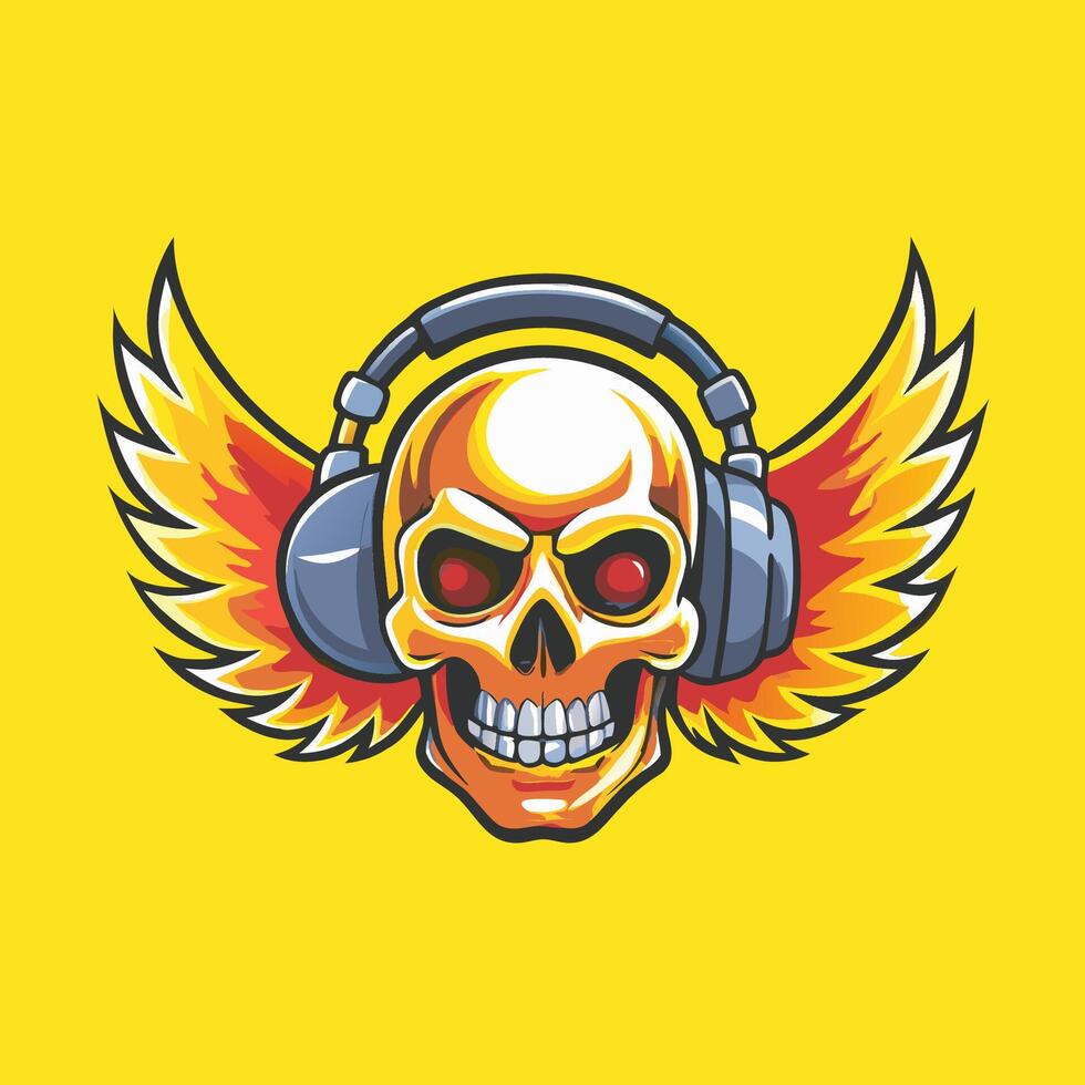 Winged Skull Adorned with Headphones A Surreal and Eerie Image vector