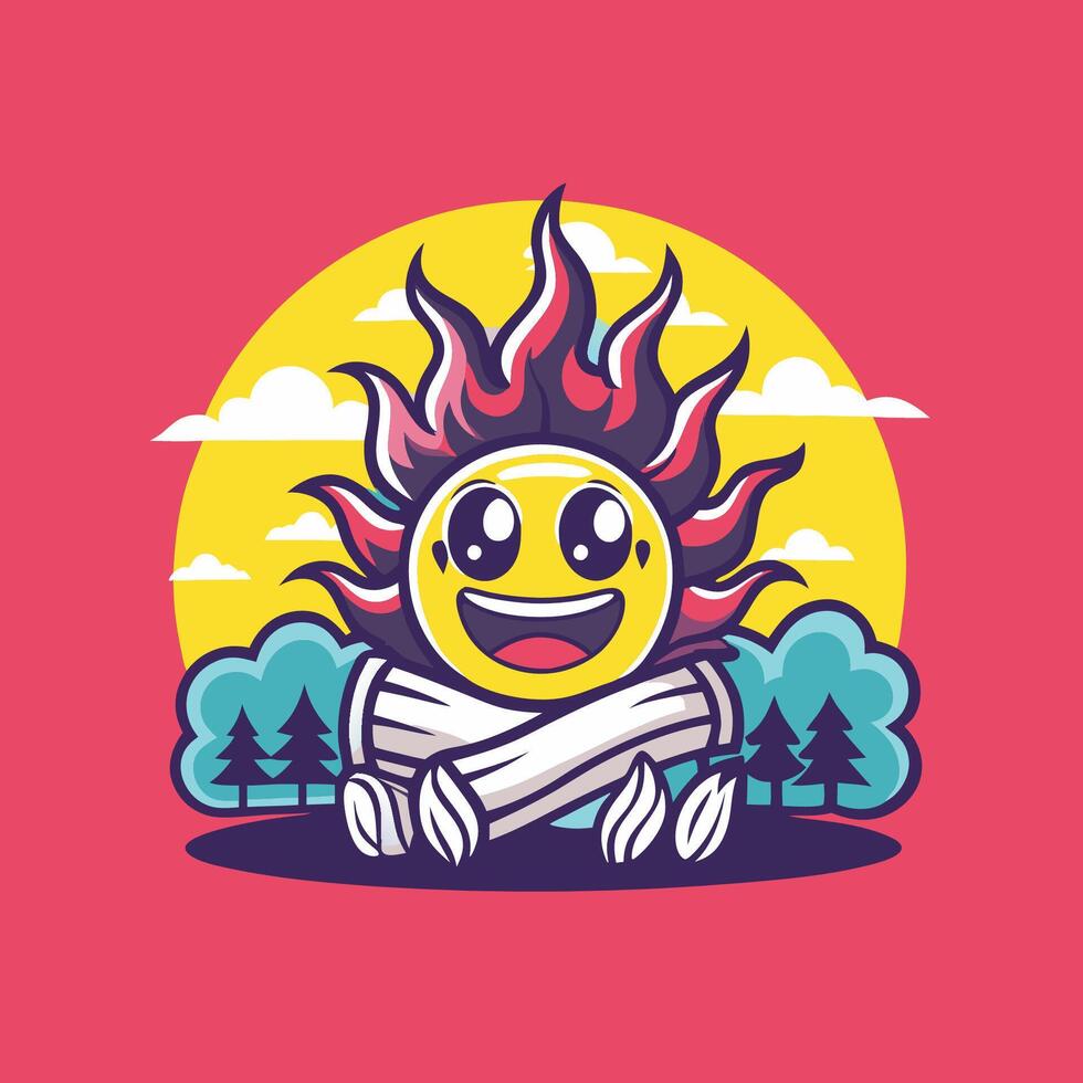 Majestic Campfire and Vibrant Sunset Embodied in a Mascot Character vector