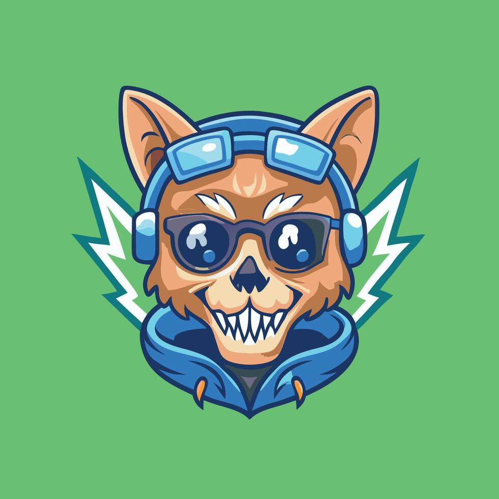 Rockin' Cat Skull Head Mascot Unleashing Grunge Vibes vector