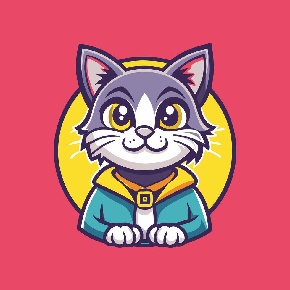 Mascot Cartoon Styled Logo Template Featuring a Cat vector