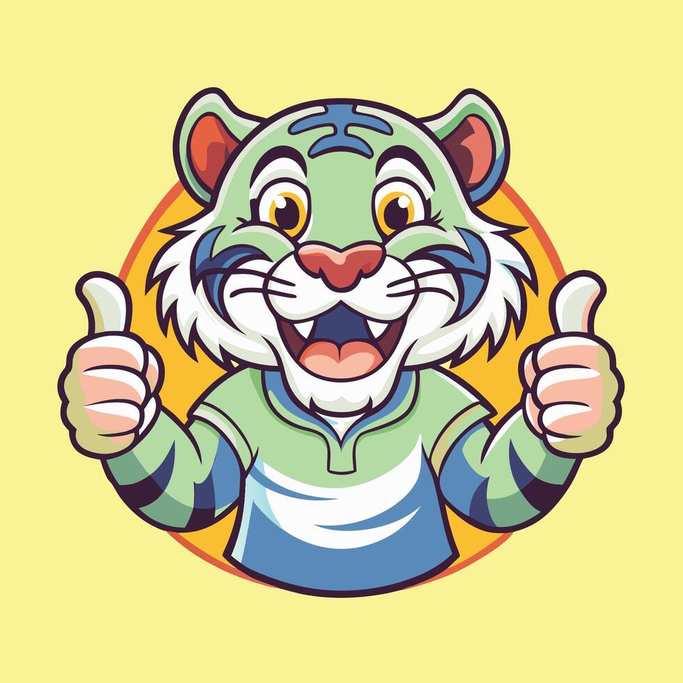 Joyous Cartoon Tiger Encourages with Thumbs Up on White Background vector
