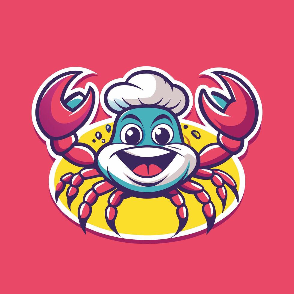 Cartoon Mascot Character Depicting a Chef Crab Logo Illustration vector