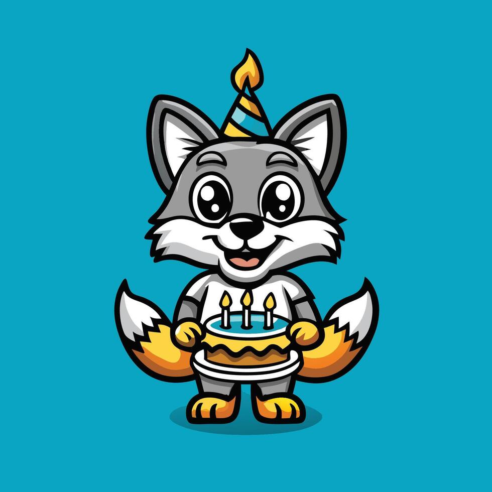 Birthday Fox Dressed in Party Hat and Holding Present for EPS Format vector