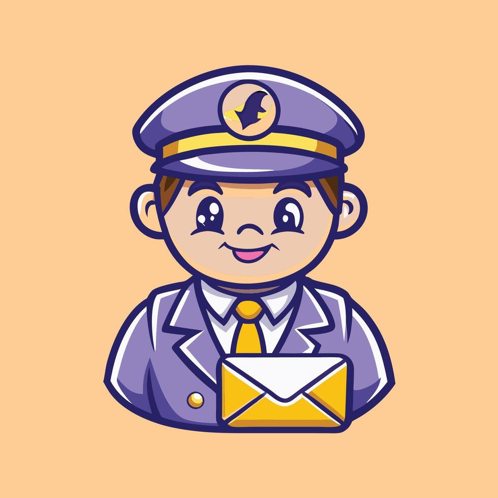 Charming Postman Mascot Depicting a Cute and Friendly Postal Worker vector