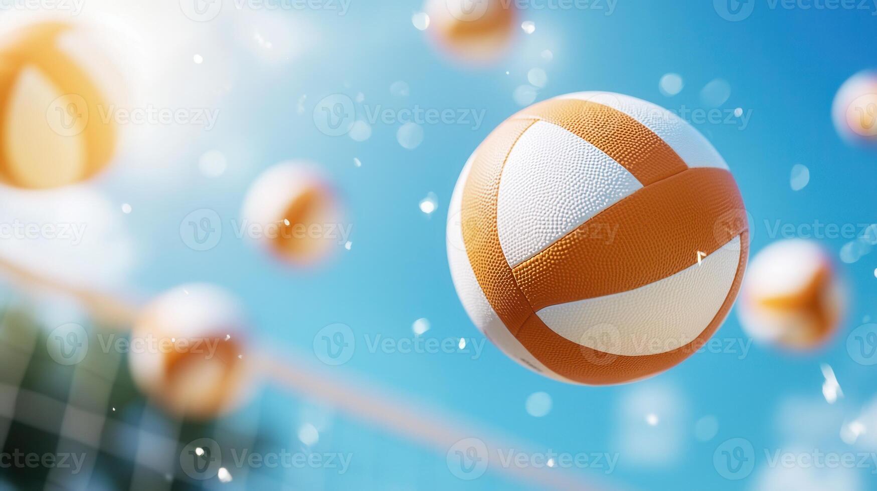 volleyball sailing into net with golden sunset sky flying in the air, highlighting athletic intensity and dramatic sports moment photo