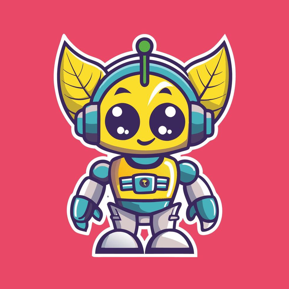 Minimalist Illustration of a Leaf Shaped Robot Mascot vector