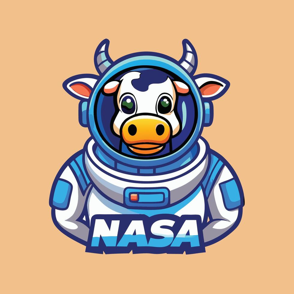 Astronaut Cow Character Cartoon Mascot Logo in Space Suit vector