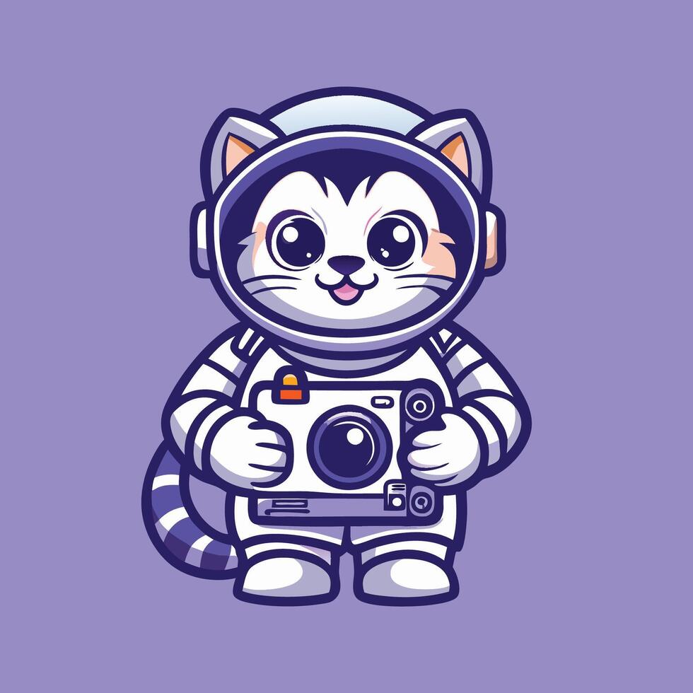 Cosmic Kitty Astronaut Cat Captures Moments with Camera Mascot vector