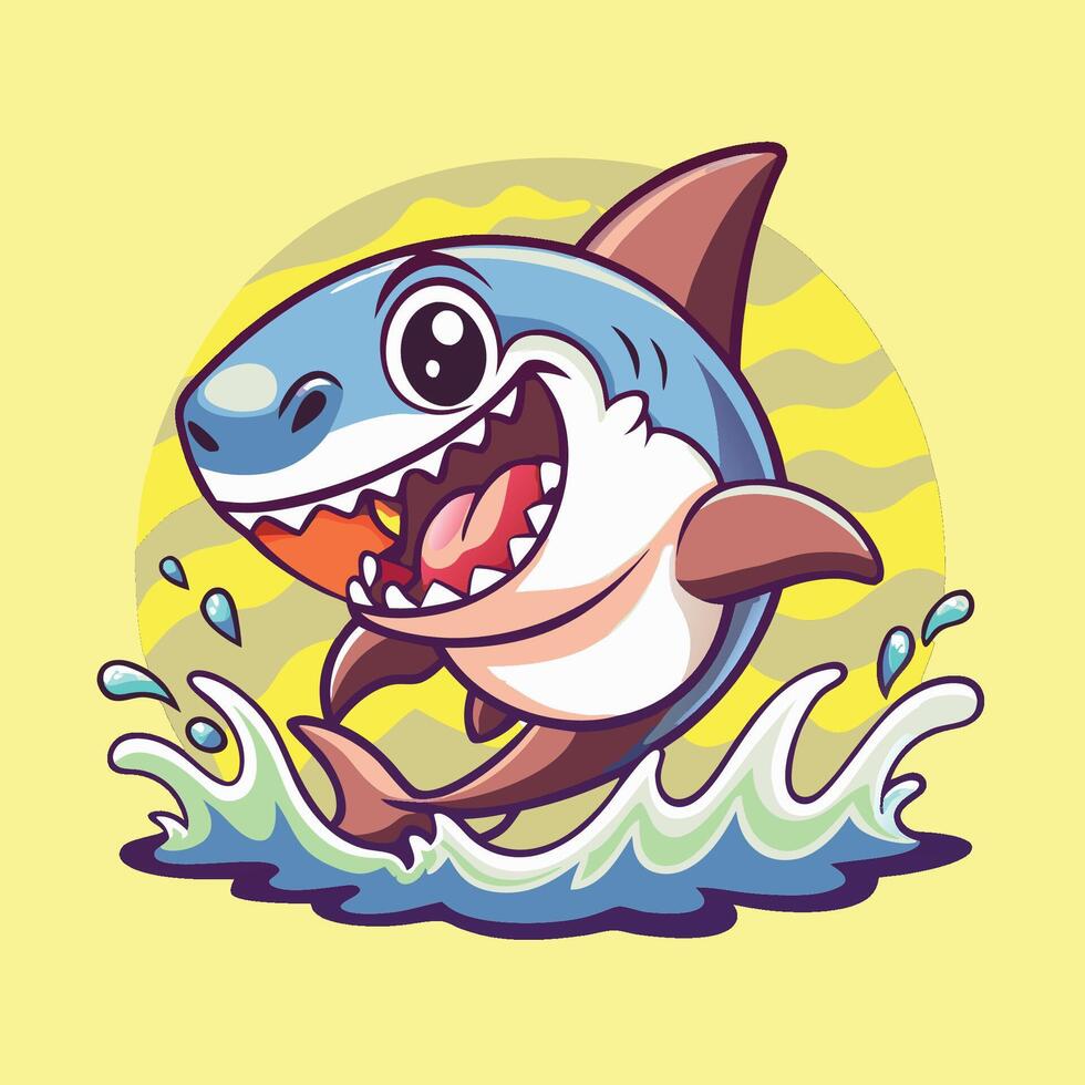 Playful Cartoon Shark Leaping Out of the Water with Wide Jaws vector