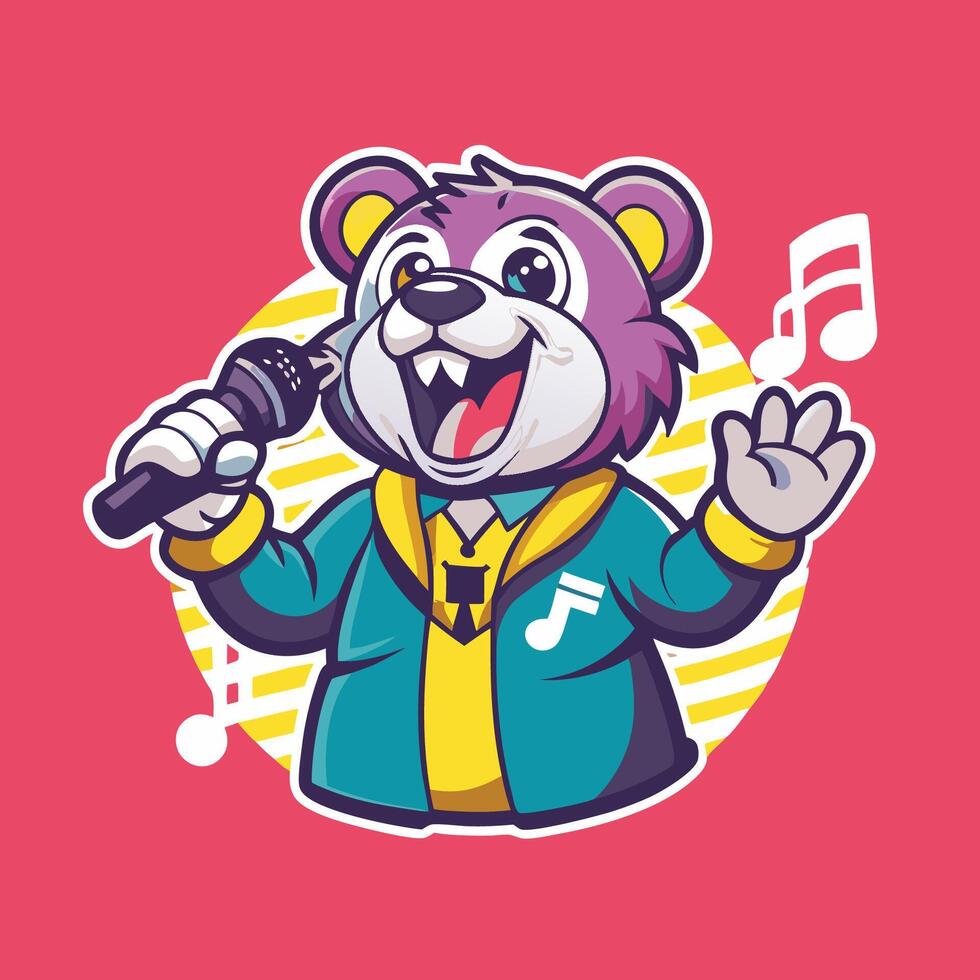 Bear Character Mascot Cartoon with Microphone for Singing Performances vector
