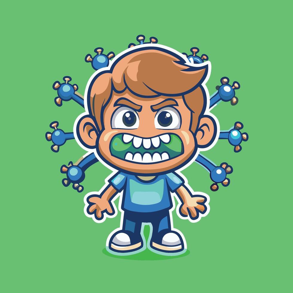 Cartoon Character of an Infected Boy with a Virus Mascot Logo vector