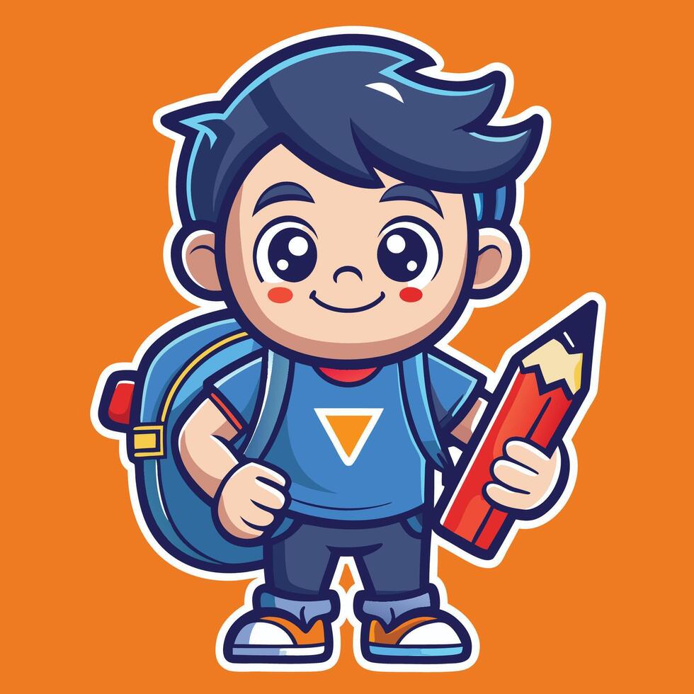 Cute Kid Mascot with Stationery Logo Design Element vector