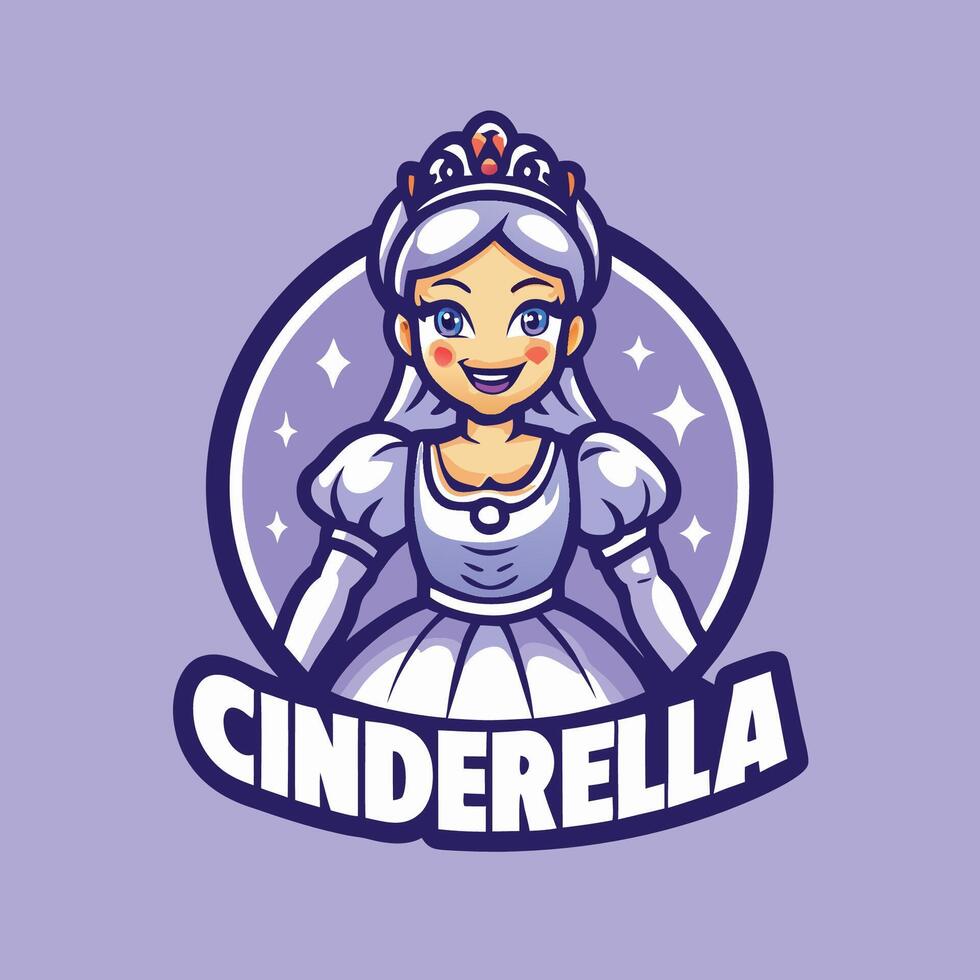 Enchanting Cinderella Cartoon Style Logo Illustration vector