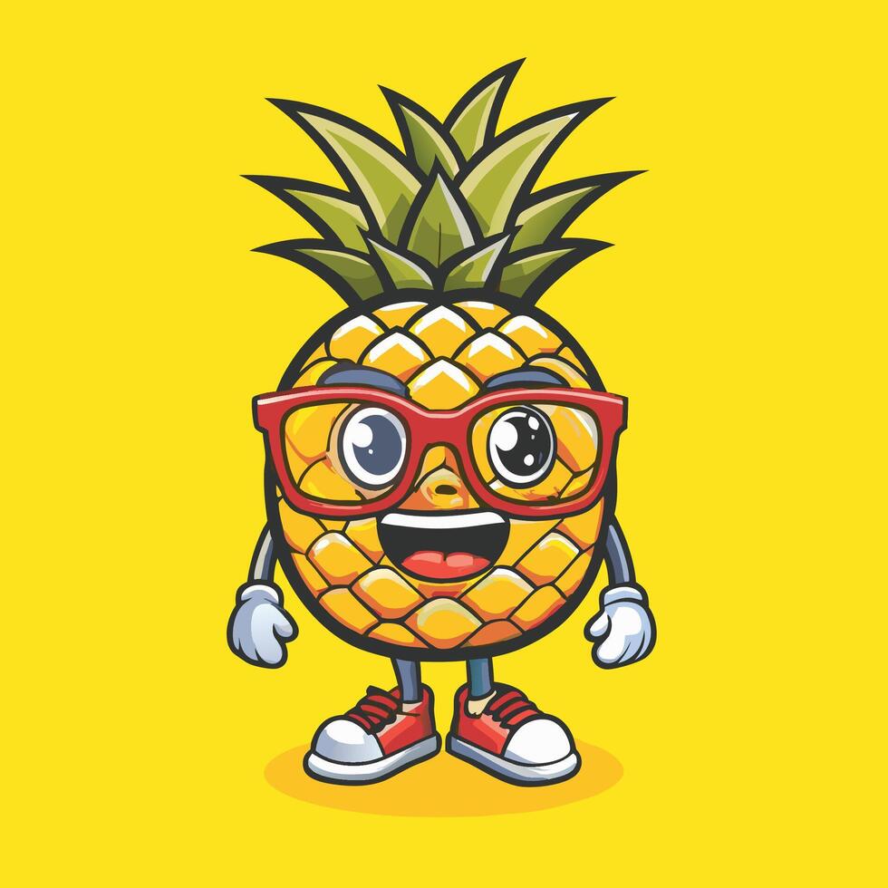 Humorous Pineapple Character Adorned with Eyeglasses Illustration vector