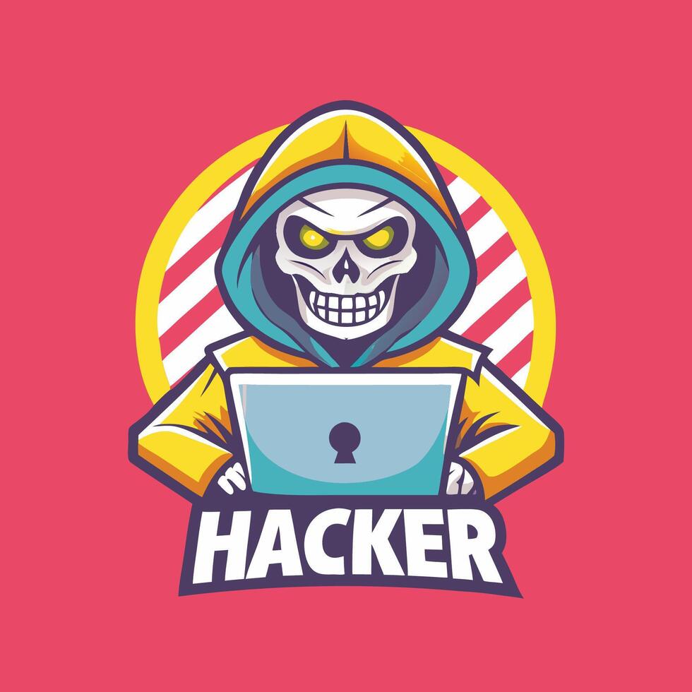 Cool Skull Hacker Logo Mascot Character with Shopping Cart vector
