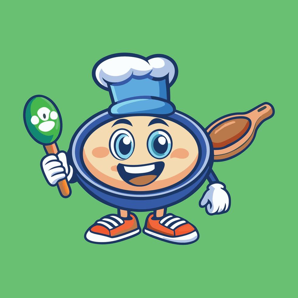 Logo Illustration of a Simple and Friendly Frying Pan Mascot Character vector