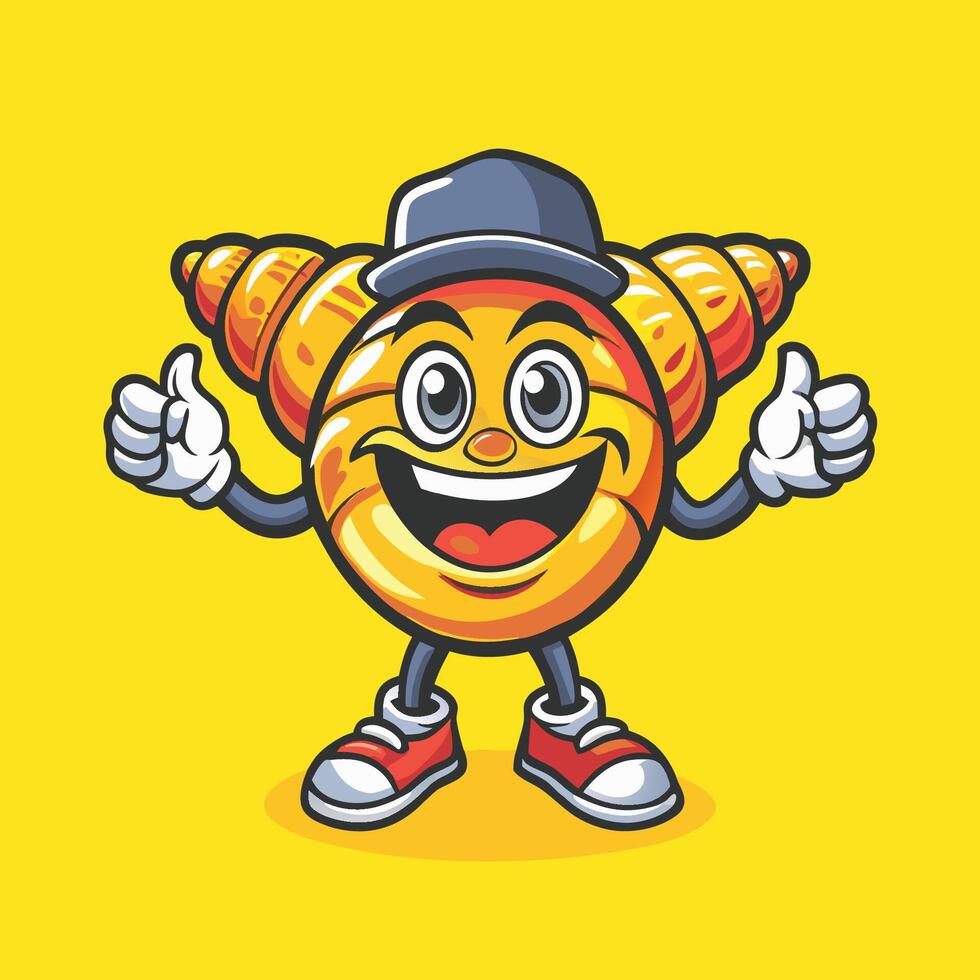 Whimsical Croissant Mascot Cartoon Illustration in Format vector