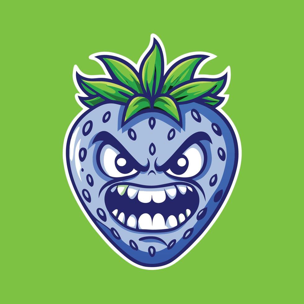 A Strawberry With a Playful Facial Expression, Adorned With a Hand Drawn Word vector