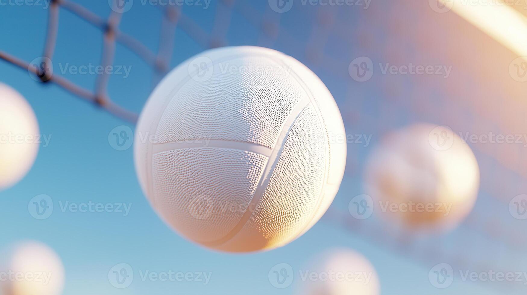 volleyball sailing into net with golden sunset sky flying in the air, highlighting intensity and dramatic sports moment photo