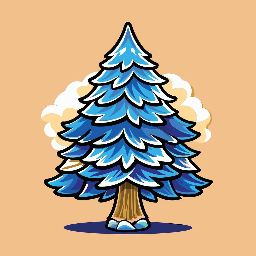 Black and White Pine Tree Silhouette on a Serene Wintery Day vector