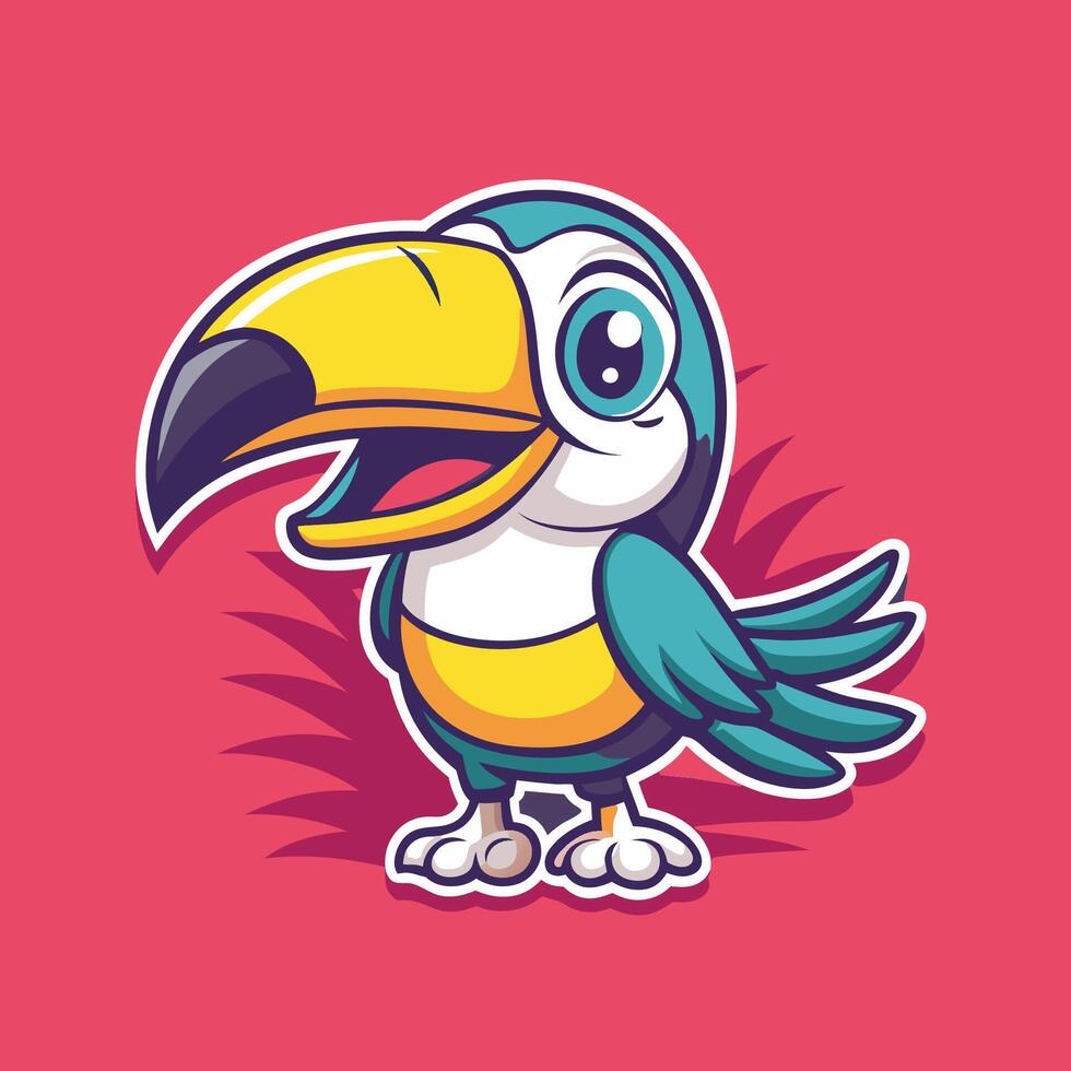 Joyful Green Toucan Cartoon Character with Colorful Beak and Feathers vector