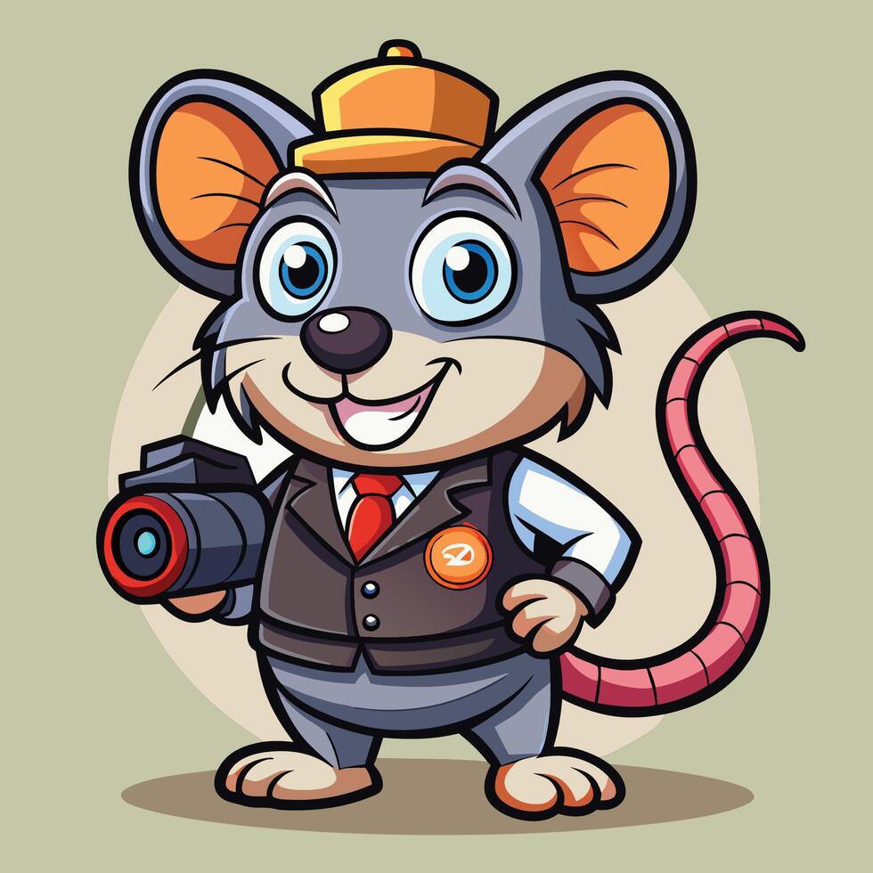 Cute Photographer Rat Mascot Character with Camera and Cheese Prop vector