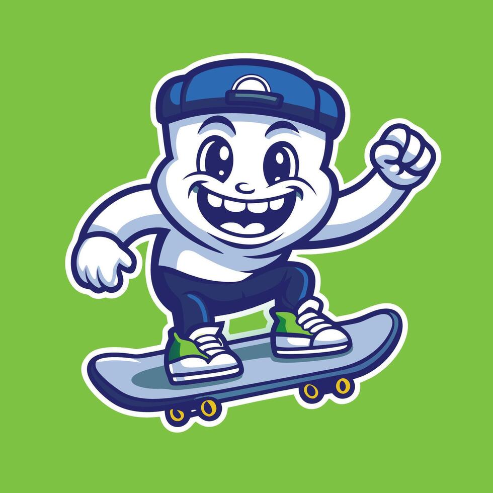 Logo Illustration of a Playful and Energetic Skateboard Mascot with a Simple Design vector