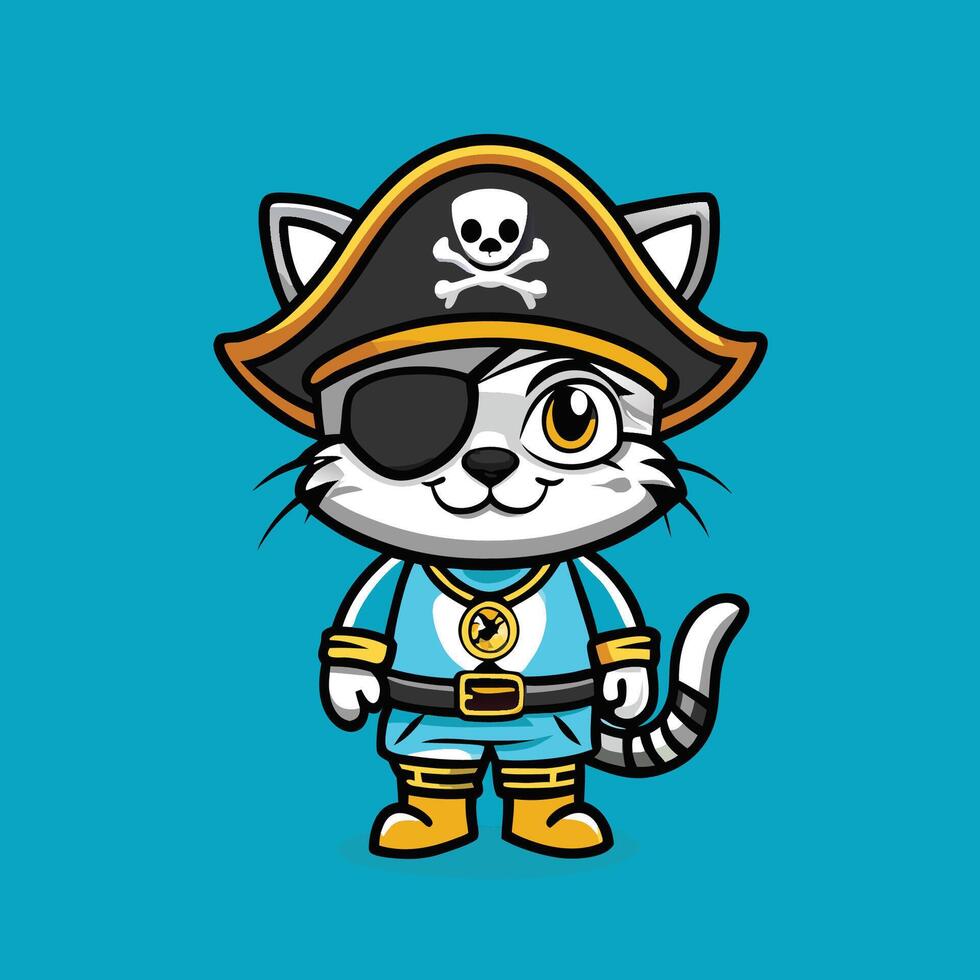 Swashbuckling Feline Adorable Pirate Cat Mascot with a Cutlass vector