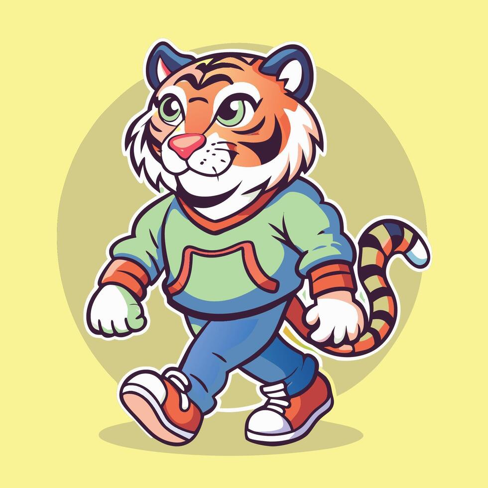 Majestic Tiger Logo Illustration A Cartoon Mascot of a Walking Tiger vector