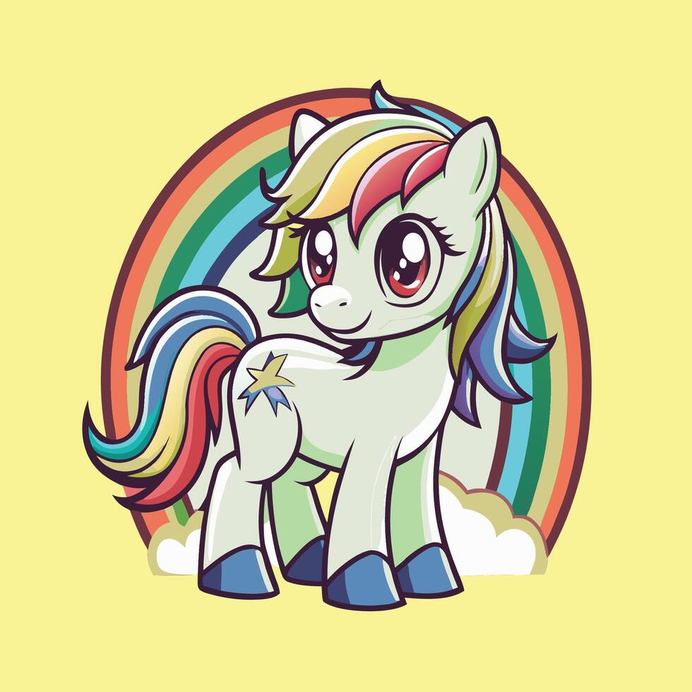 Rainbow Pony Character Illustration in Vibrant Colors with EPS 10 vector