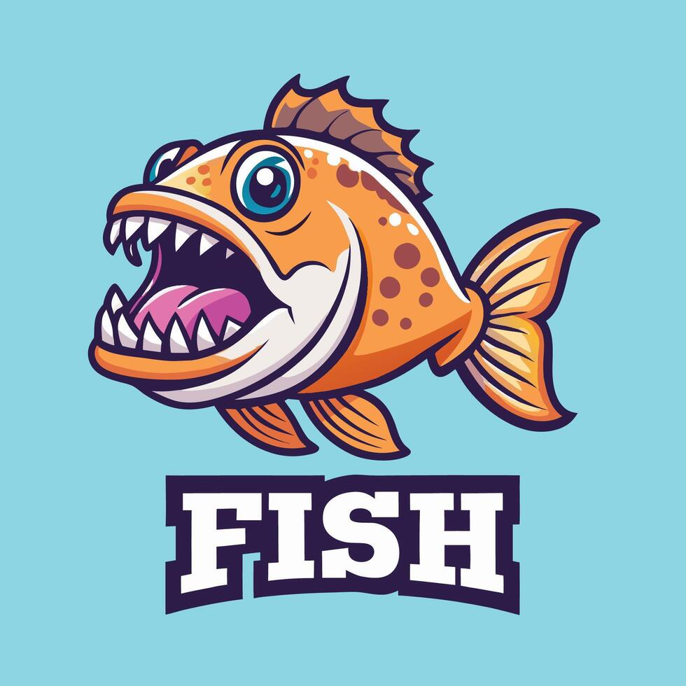 Cartoon Character of a Monster Fish Mascot with Logo Design vector