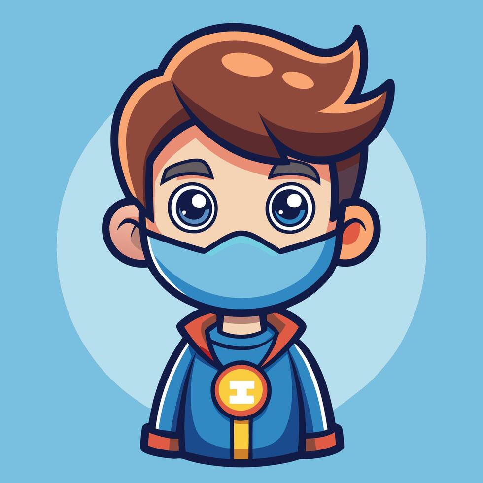 Adorable Cartoon Character of a Boy Wearing a Protective Mask vector