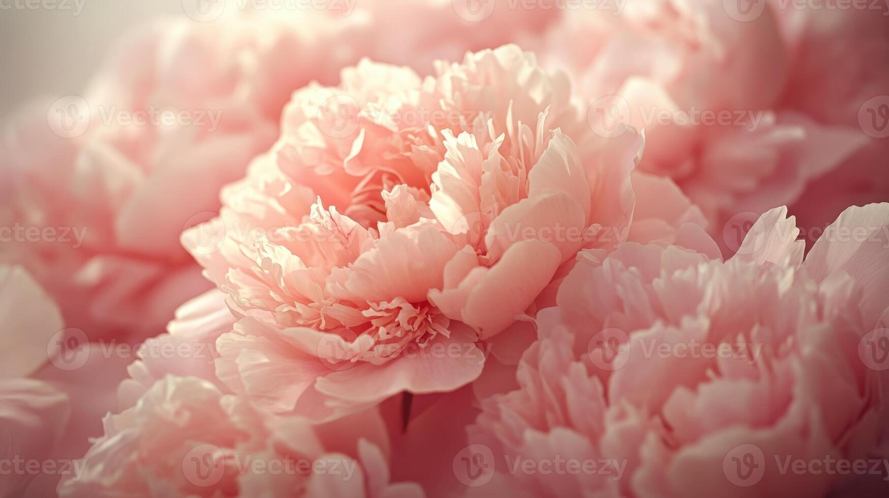 Delicate pink peonies blooming against soft pastel background, creating elegant floral composition gentle, with romantic mood photo
