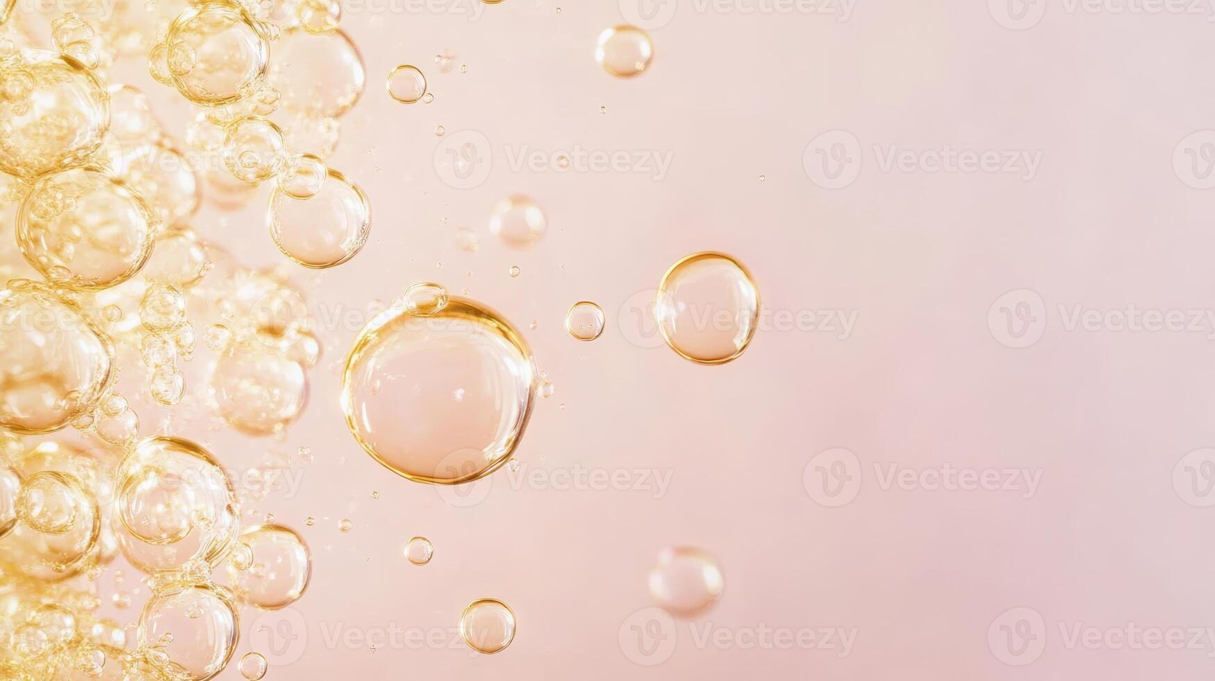 Bubbles rise in golden liquid against a soft pastel background, creating an enchanting visual experience that captivates the viewer's attention photo
