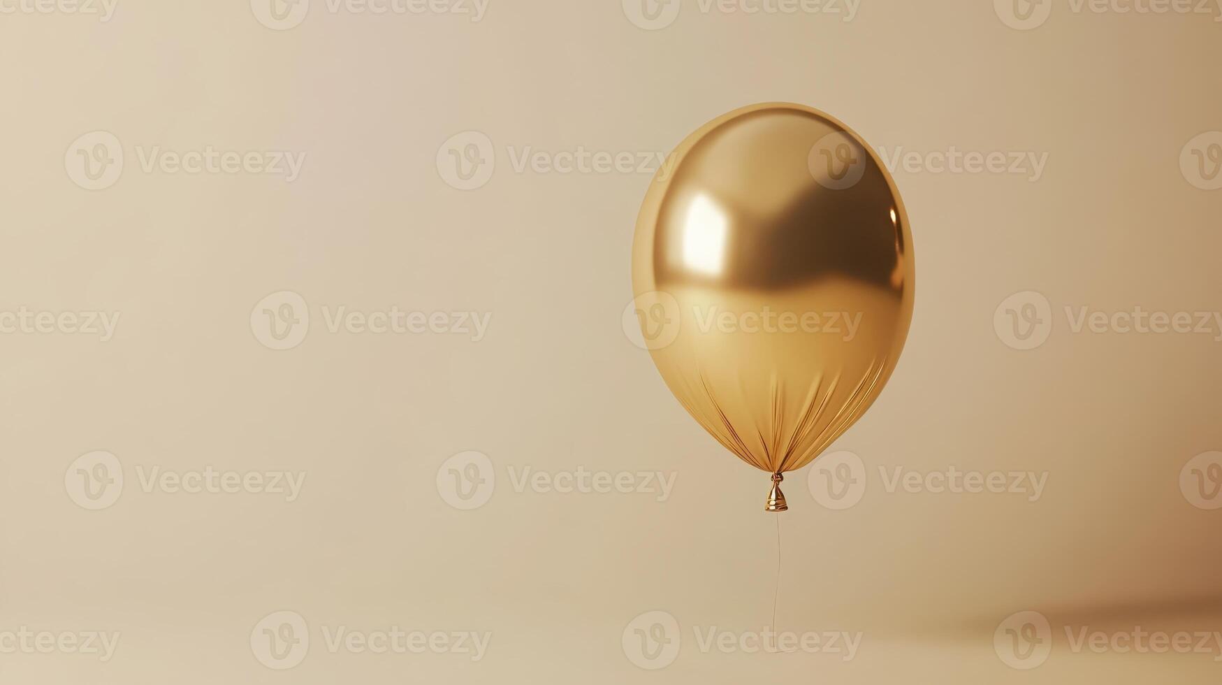 Golden balloon floating gracefully against a neutral background, capturing light and reflections in a serene and elegant setting photo