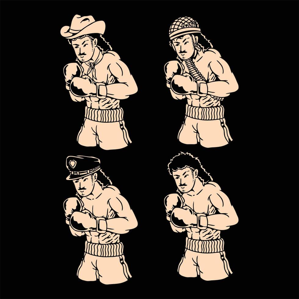boxing tattoo flash design vector