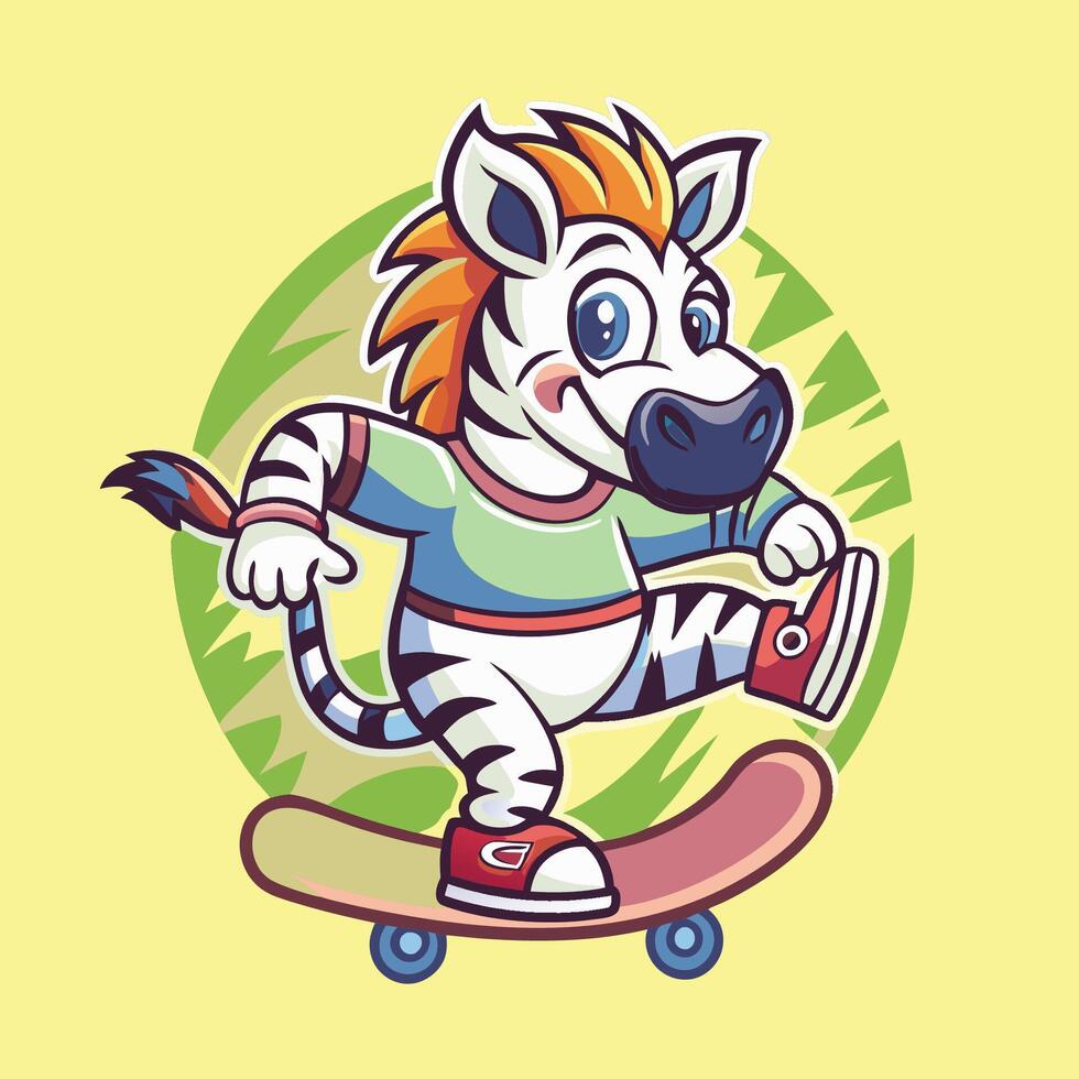 Enchanting Zebra Skate Character Mascot Logo Illustration vector