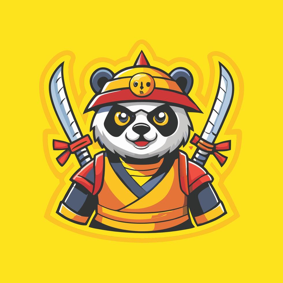 Illustration of a Samurai Panda Mascot Driving a Shopping Cart vector
