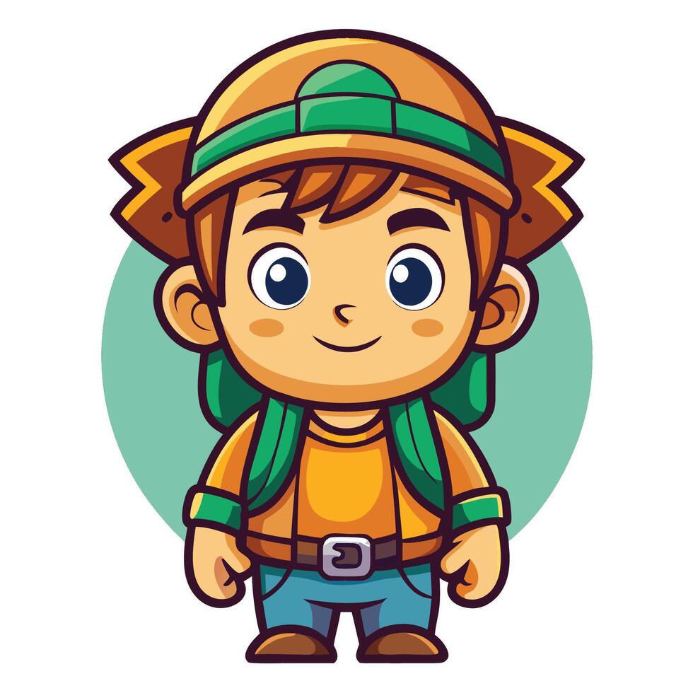 Adventurous Kids Logo Mascot Character with Backpack vector