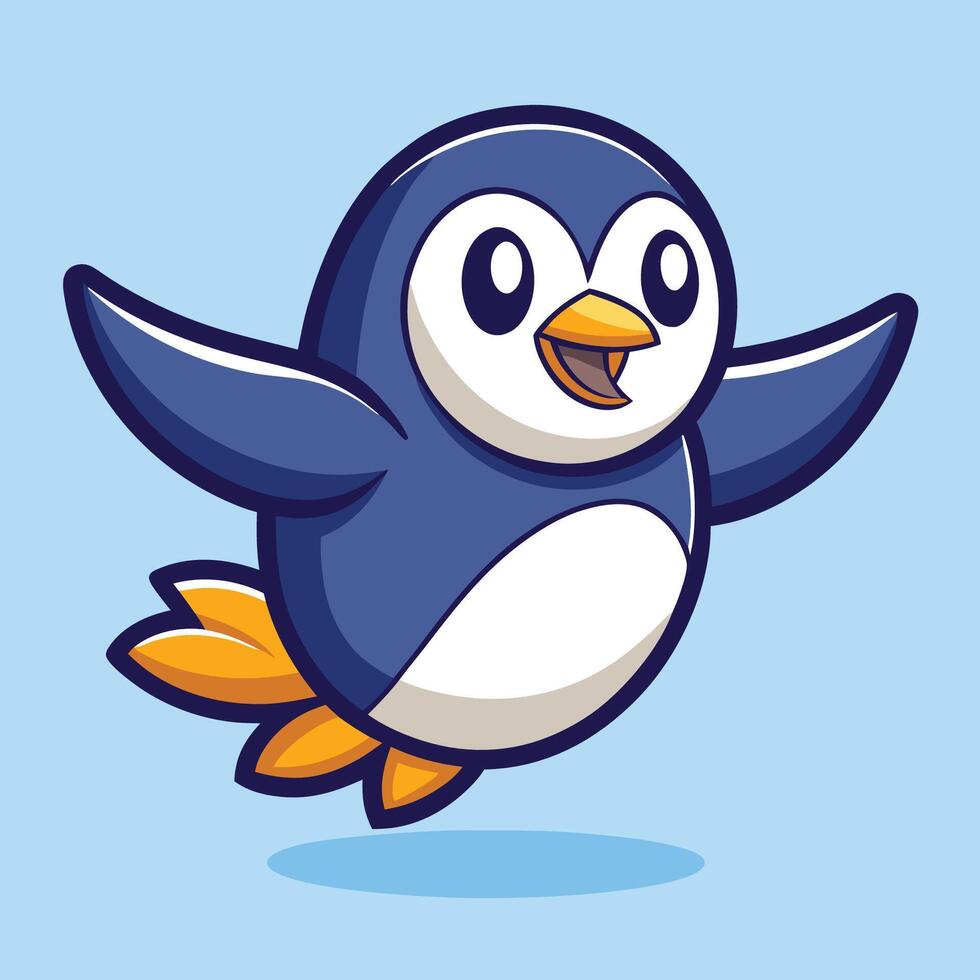 Adorable Mascot Character Flying Penguin with Cute Expression vector