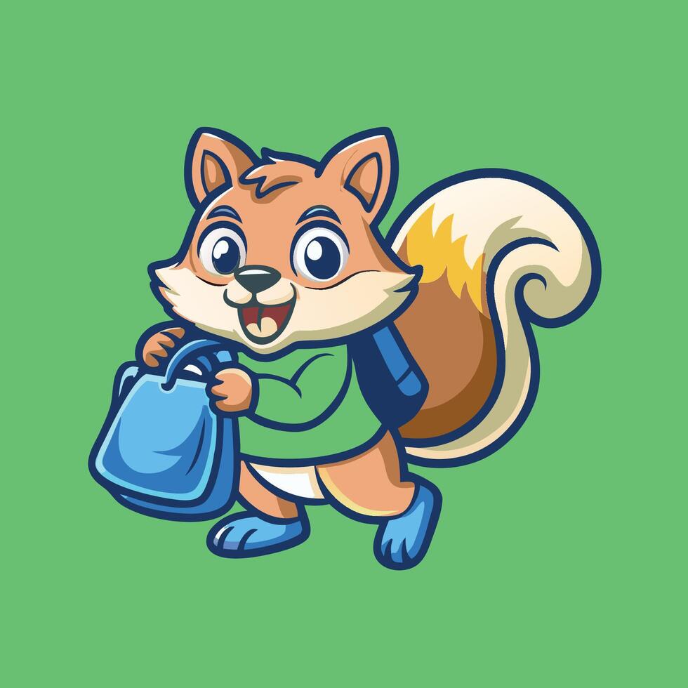 Adorable Squirrel Mascot Logo with Bag in Hand vector