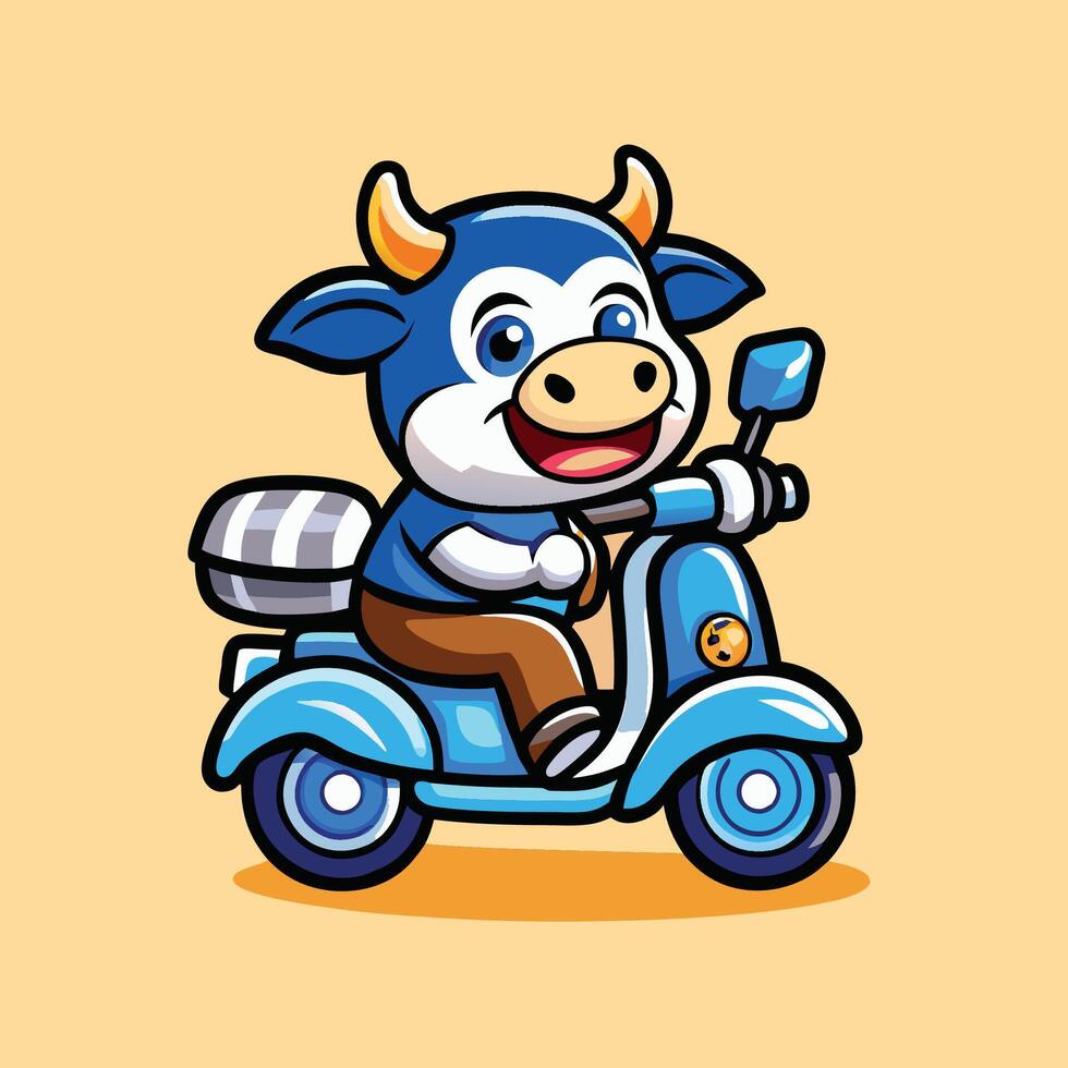 Adorable Cow on a Scooter A Whimsical Mascot for Your Brand vector