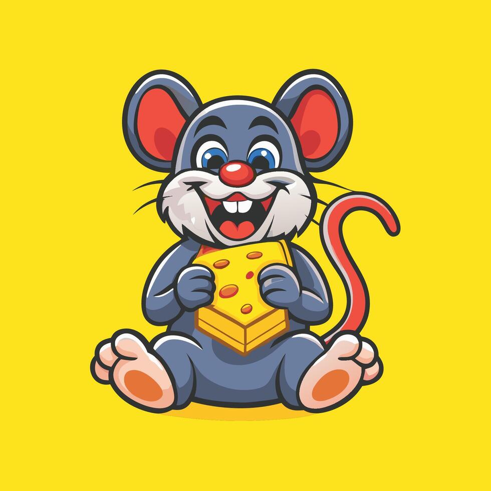 Adorable Rat Mascot Character Munching on Cheese Logo vector