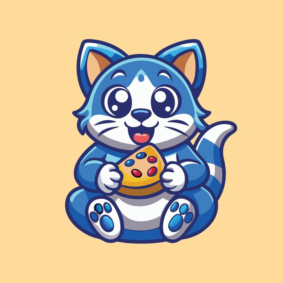 Adorable Cat Munching on a Pizza A Delightful Mascot Character vector