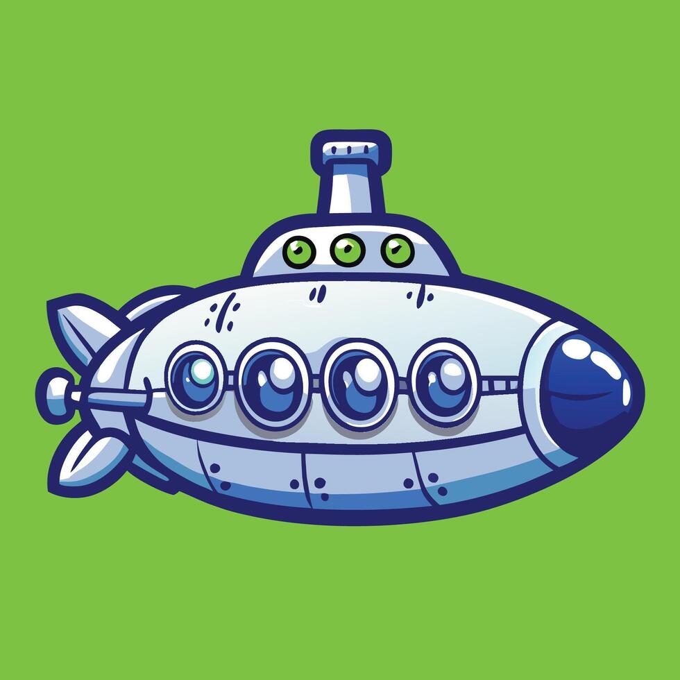 Cute Cartoon of a Submersible Submarine Character with a Charming Smile vector
