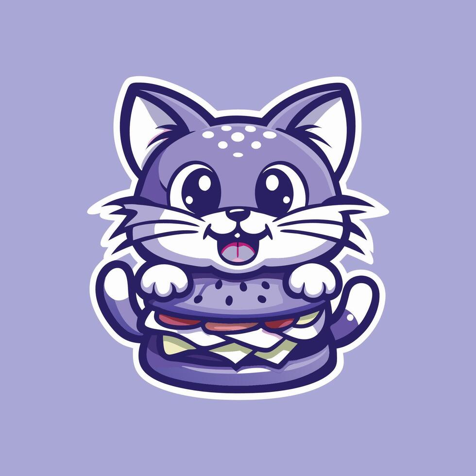 Adorable Cartoon Burger Cat Mascot with Logo Style vector